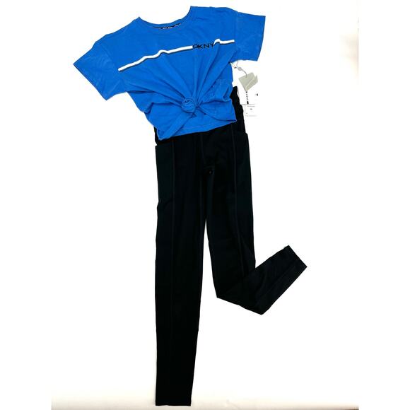 2PC DKNY T-Shirt & Cotton:On Full Length Black Tights Workout Gym Set XS NWT - Picture 4 of 7